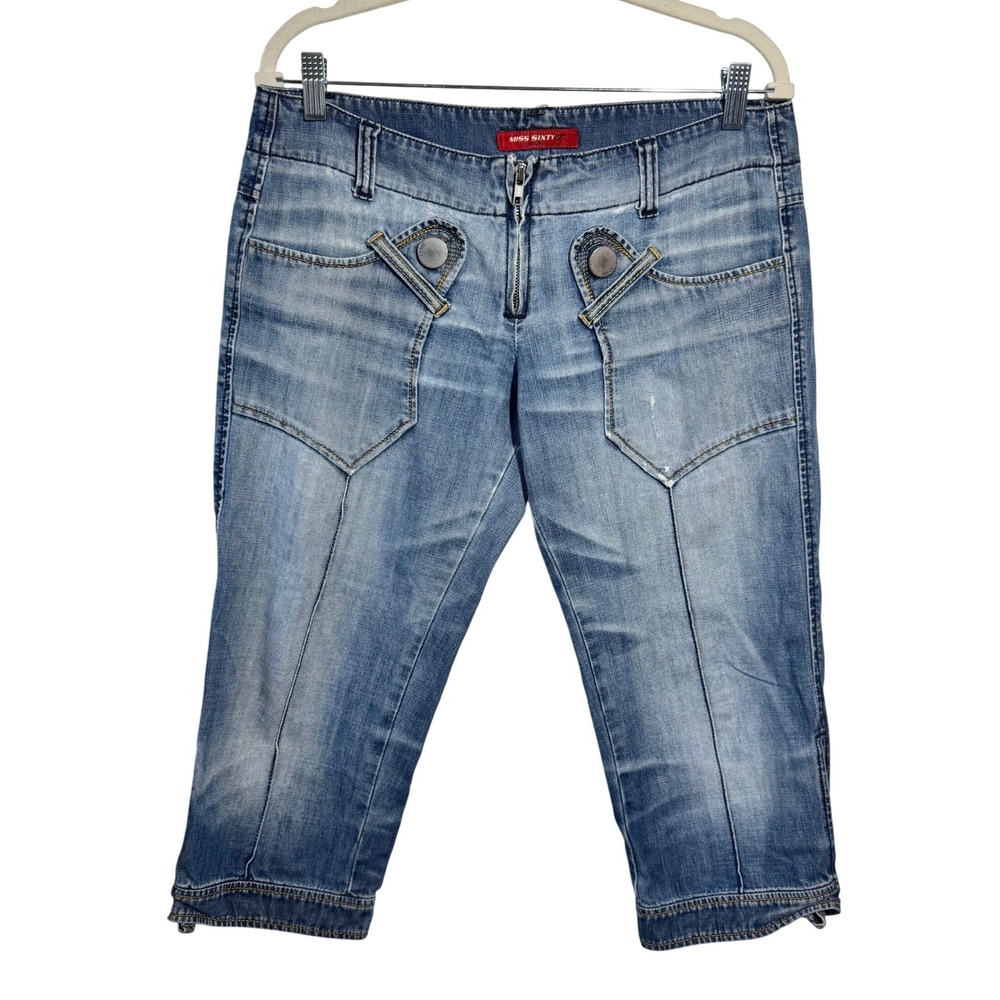 Miss Sixty Basic Italy Blue Denim Capri Jeans Y2K Cropped Pockets Light Wash